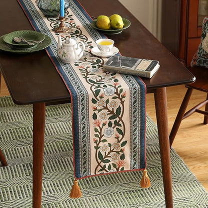 ISAENNE Designer Vintage Elegant Linen Table Runner 71 Inches Long,Colorful Flower Pattern Soft Table Runners for Dining Tables,Thanksgiving,Kitchen Tables,Christmas,12"*71"-Naples C