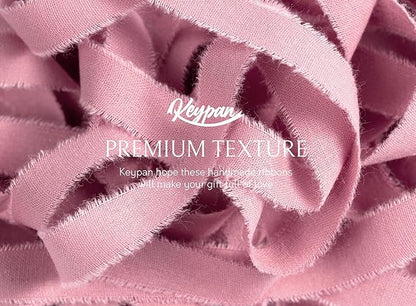 Pink Ribbon 5/8" x 21 Yards with Frayed Fringe Fabric Cotton Ribbons for Gift Wrapping Wedding Invitations Flower Bouquet Baby Shower