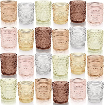 24 pcs Fall Votive Candle Holders, 6 Colors 3 Patterns Tealight Candle Holders for Wedding Table Centerpiece Birthday Party Decoration