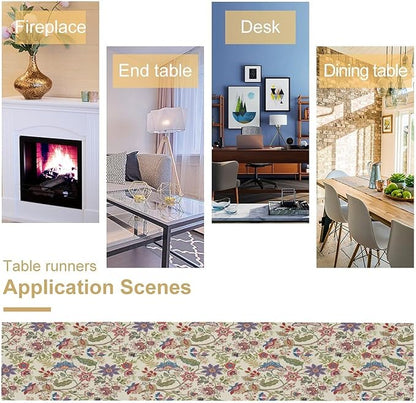 Spring Floral Table Runner, Boho Floral Pattern Natural Plant Table Decoration for Home Kitchen Restaurant Holiday Party,13in（33cm） W * 72in（184cm） L