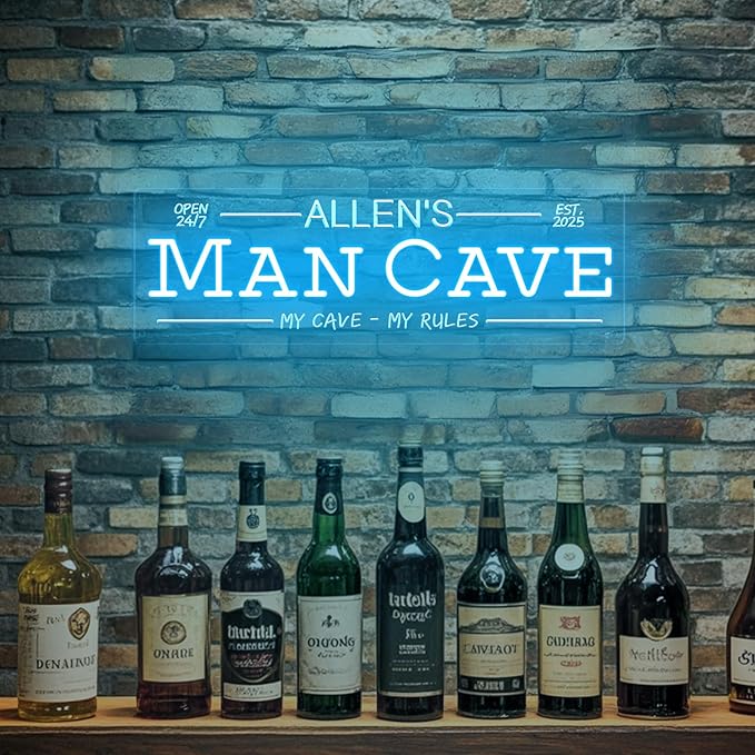 Custom Man Cave Neon Sign for Wall Decor, Personalized LED Neon Home Bar Name Signs, Dimmable Customizable Light Up Signs for Man Cave Lounge Basement Bar Tavern Bistro Business, Men Dad Gifts