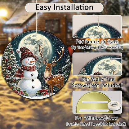 Christmas Snowman Decor Round Metal Tin Sign Christmas Deer Vintage Tin Sign for Home Coffee Wall Decor for Christmas Family Wall Decoration 12 * 12 in