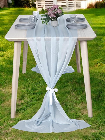 MDS 20 Pack 10ft Chiffon Table Runner 29 x 120 Inches Sheer Wedding Runner Romantic Rustic Table Runner for Wedding Decorations, Birthday Parties, Bridal Shower Party Arch Decor - Baby Blue