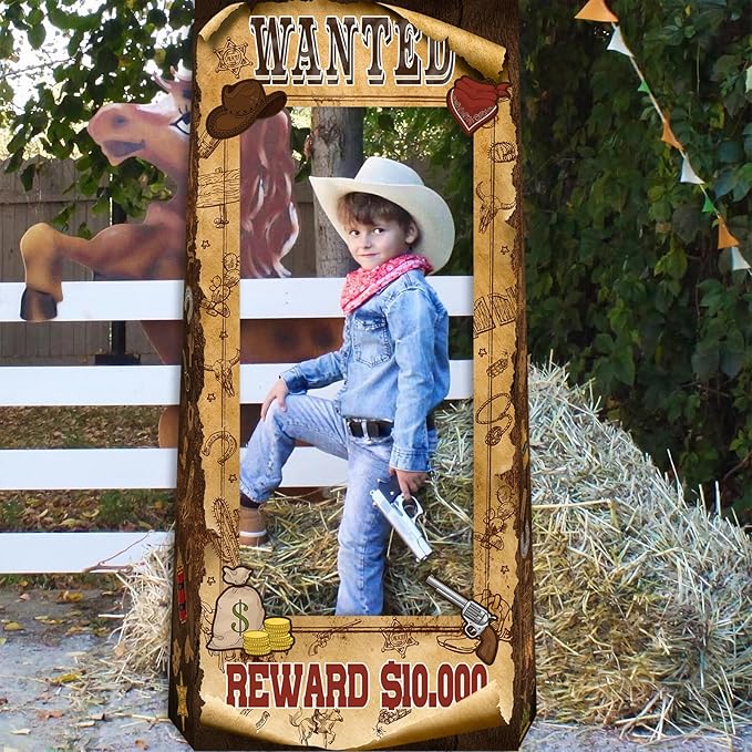 4.5ft Tall Life Size Stand in West Wanted Photo Booth Props Selfie Frames, Western Photo Booth Props for Western, West Cowboy Cowgirl Theme Party Supplies, Wild West Rustic Party Decorations