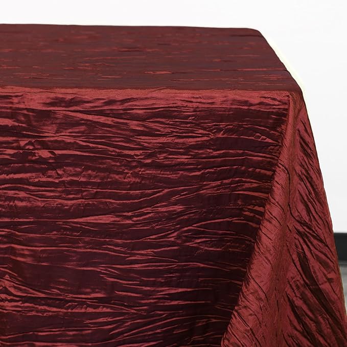 YOUR CHAIR COVERS - 90 x 132 inch Rectangular Crinkle Taffeta Tablecloth - Burgundy, Rectangle Table Linens for 6 ft Rectangular Tables, Wedding Crushed Table Cloth
