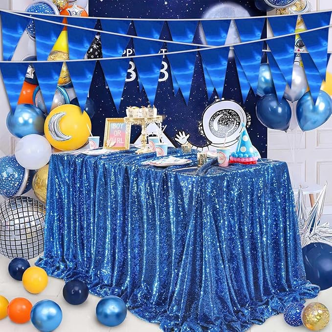20M/65FT Blue Triangle Pennant Banner Flag Metallic Fabric Bunting Garland for Christmas Graduation Wedding Engagement Anniversary Bachelorette Birthday Bridal Shower Valentines Hen Party Supplies