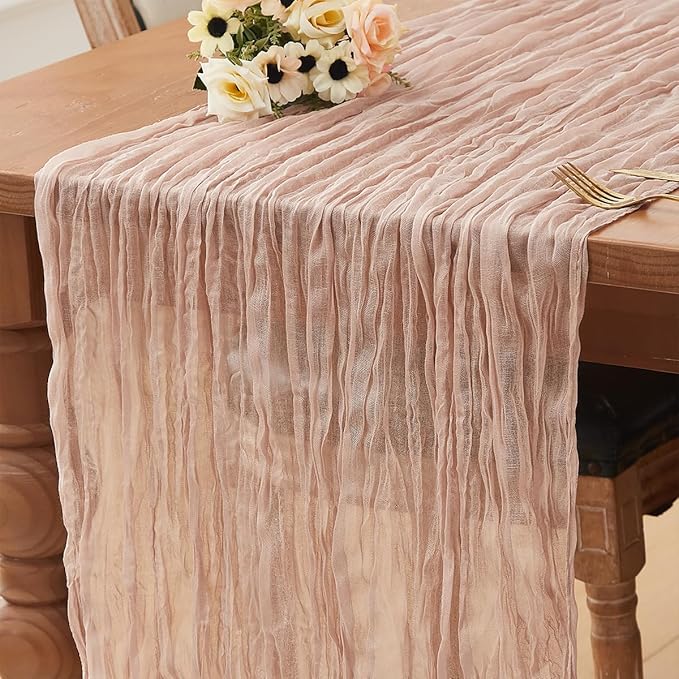 Nude 1 Pack Cheesecloth Table Runner 120 Inch 10 FT Boho Rustic Gauze for Wedding Baby Shower Party Farmhouse Summer Home Decor Washable