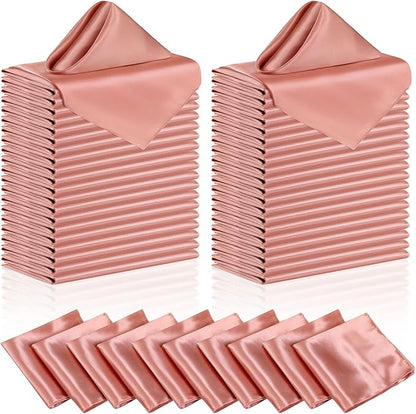 Manyshofu 50 Pieces Rose Gold Satin Napkins - 12x12 Inches Cloth Napkins, Square Satin Fabric Napkin Set - Smooth & Reusable Table Napkins for Wedding Dinner Party Lunch Banquet Restaurant Decoration