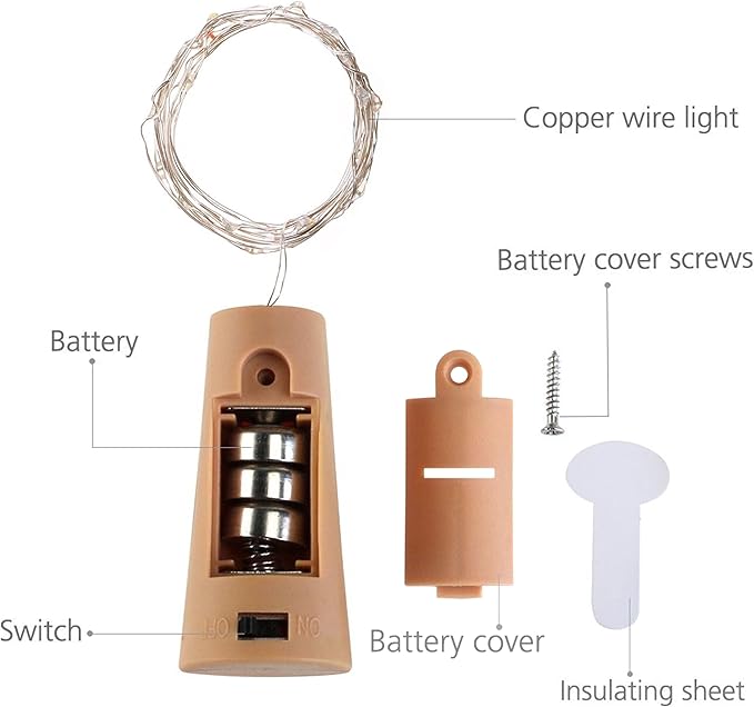 10 Pack 20 LED Wine Bottle Cork Lights Mini Fairy String Lights Copper Wire, Battery Operated Starry Lights for DIY, Festival, Wedding, Party, Indoor, Outdoor Decoration (Cool White)