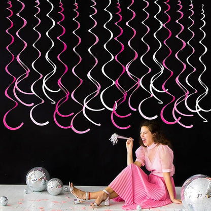 36 Pcs Hot Pink Hanging Swirl Decorations Ombre Pink White Felt Swirl Streamer Spiral Ceiling Decoration Garland for Birthday Bachelorette Wedding Bridal Shower Engagement Pink Girl Hen Party Supplies