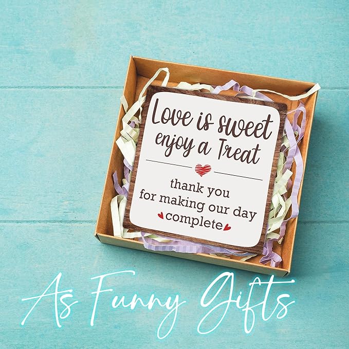 5“ Romantic Decor Plaque, Love Is Sweet Enjoy A Treat Table Sign With 1 Iron Support For Wedding Party Dessert Table, Wedding Party Bridal Shower Anniversary Valentine's Day Party Decor.