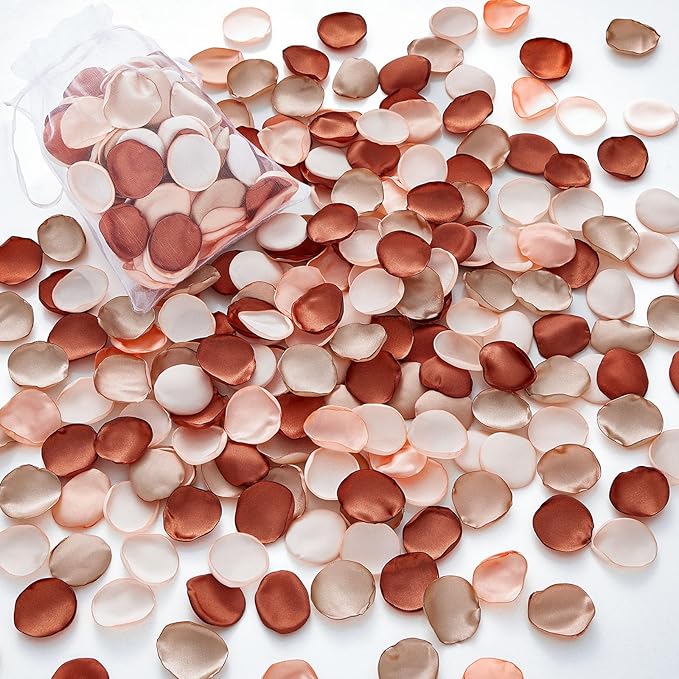 Serwalin 500Pcs Silk Rose Petals Artificial Flower Petals for Weddings Fake Rose Brown Petals Proposal for Wedding Aisle Runner Bridal Shower (4 Color Mixes)
