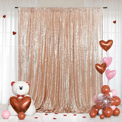 Eternal Beauty Rose Gold Sequin Backdrop, 7x7 Ft Glitter Background Curtains for Shimmer Photography Party Wedding Birthday Back Drop Decor