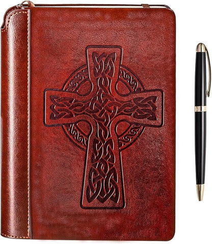 SETTINI® Lined Journal - Celtic Cross Journal for Writing Gift Set - Hardcover Vegan Leather, Includes Luxury Pen in a Unique Pen Holder, 192 Pages, 6 x 8.5 inches, Bible Journal, Birthday Gift