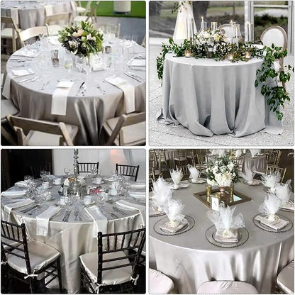 fani 6 Pack 120 Inch Sliver Round Tablecloth - Premium Silky Satin Tablecloth Overlay Smooth Fabric Table Cover Linens, Table Decoration for Wedding Party Banquet Events Restaurant Kitchen Dining