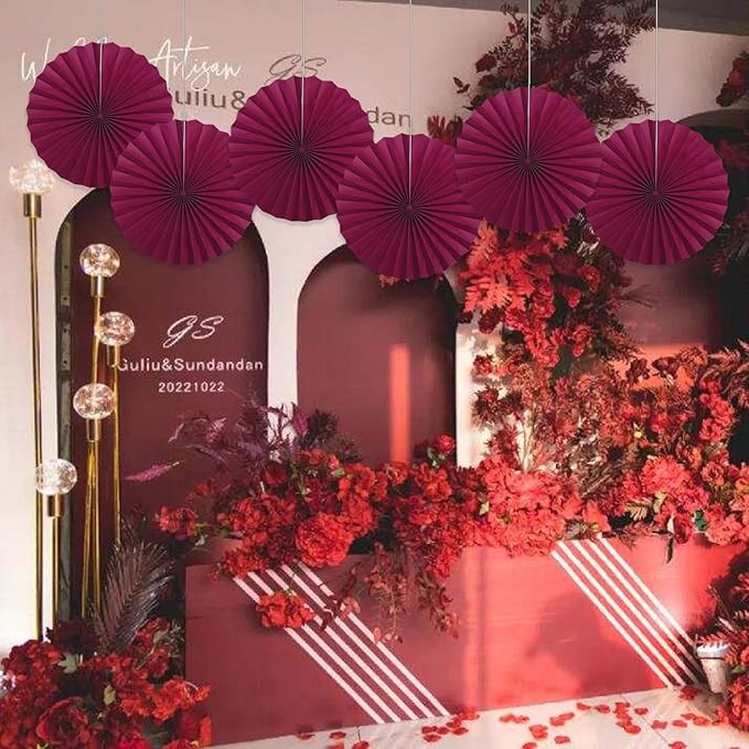 BARTHEW Red Party Decorations,Paper Decorations for Party,Girls Party Decorations Party Paper Fans Bulk 16in,Anniversary Decorations for Party 30 Color DIY Set （Wine Red）