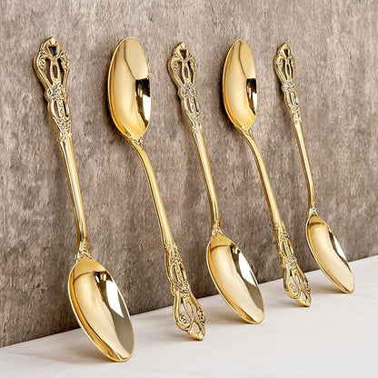30PCS Gold Plastic Spoons - Gold Soup Spoons Disposable - 8.1 Inch Heavy Duty Plastic Silverware - Heavyweight Elegant Disposable Utensils for Catering, Parties, Dinners, Weddings