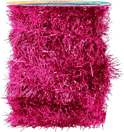 Mandala Crafts Hot Pink Tinsel Garland - Thin Metallic Foil Glitter Mini Garland for Christmas Tree, Party, Wedding Decor, and Holiday Decorations
