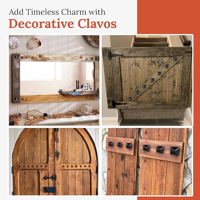 50 Pack 1.5" Square Head Iron Clavos Decorative Nails – Black – Handmade Rustic Square Fasteners for Farmhouse Shutters, Faux Wood Beams, Barn Doors, Shutters, and Gates – Ornamental Wood Accent
