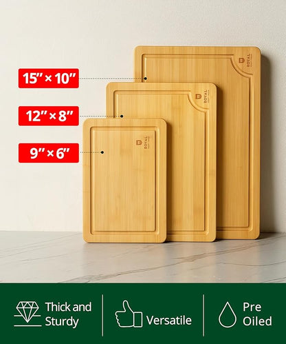 Wooden Cutting Boards for Kitchen Meal Prep & Serving - Bamboo Wood Cutting Board Set - Charcuterie & Chopping Butcher Block for Meat - Kitchen Gadgets Gift