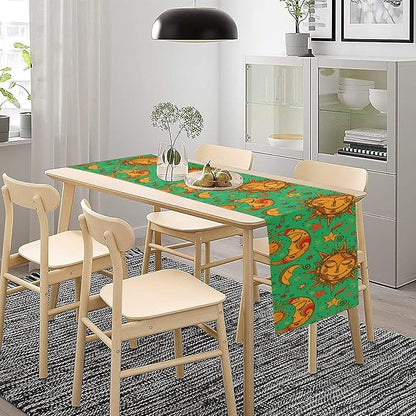 Boho Moon Table Runner, Phase of The Moon Star Sun Cartoon Pattern Table Runner for Kitchen Living Room Home Party 13x90 Inch