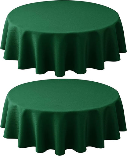 Biscaynebay 2 Pack Textured Fabric Round Tablecloths 60", Hunter Green Water Resistant Tableclothes Small Circle Folding Table Covers Linen for Dining, Kitchen, Wedding, Parties etc Machine Washable