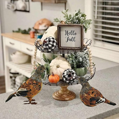 naturevibe 7.5 Inches Feathered Quail Set of 2 Fall Decorations,Artificial Woodland Animals Fall Figurines with Natural Feather as Centerpiece Table Decorations or Autumn Harvest Decor