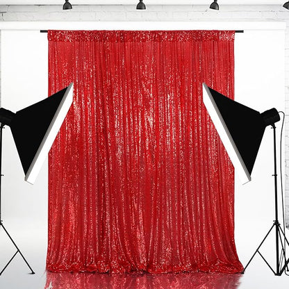 Eternal Beauty Red Sequin Backdrop, 6x8 Ft Glitter Background Curtains for Christmas Shimmer Photography Party Wedding Birthday Back Drop Decor