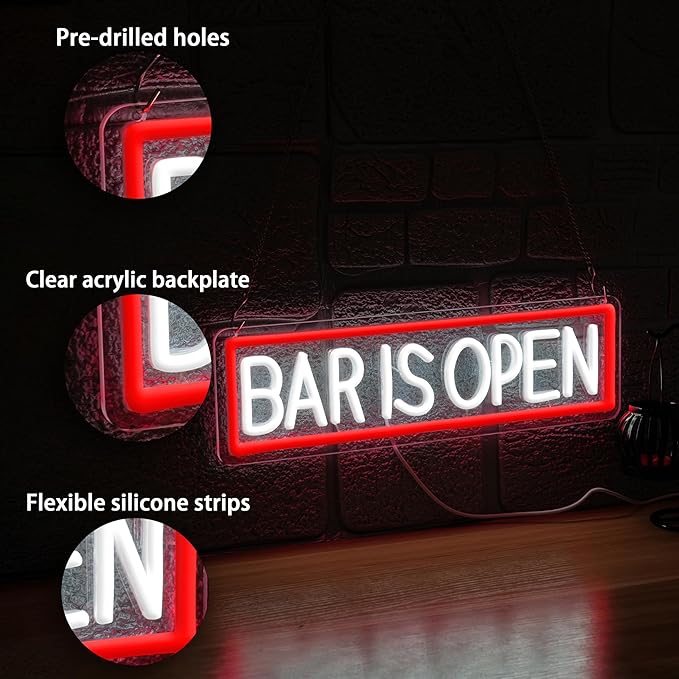 Bar Is Open Neon Sign for Wall Decor,USB Powered Led Bar Neon Sign Open Light up Sign for Pub Beer Party Business Window(15.75 * 4.72In)