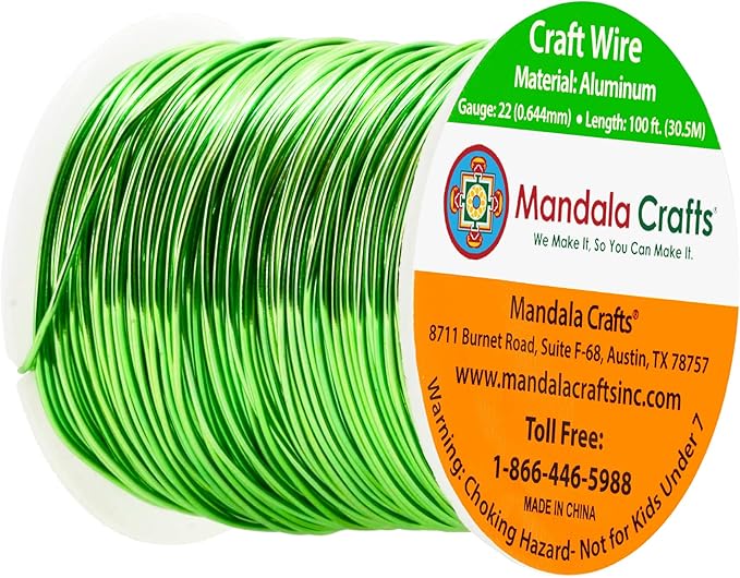Mandala Crafts 22 Gauge Anodized Aluminum Craft Wire for Jewelry Making - 100 FT Colored Flexible Lime Green Wire - Bendable for Bonsai Armature Crafting Sculpting