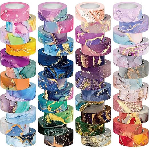 48 Rolls Washi Tape Set - Decorative Masking Tape Colored Marbling Patterns, Adhesive Artists Tapes for Journaling Supplies, DIY Crafts, Scrapbooking, Junk Journal Supplies, School Supplies