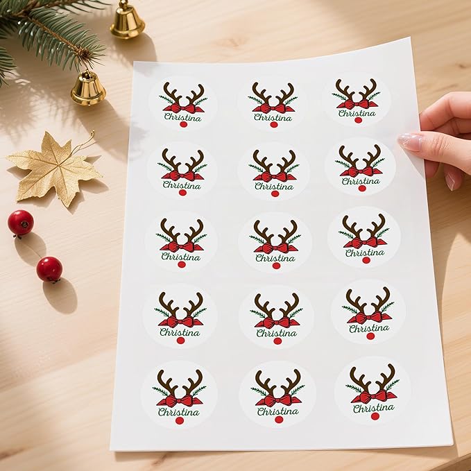 callie Personalized Christmas Stickers - Custom Name, 1.97 Inch Santa Deer Design Waterproof Merry Christmas Stickers Labels for Envelopes Seals Crafts Cards Gifts (30PCS)