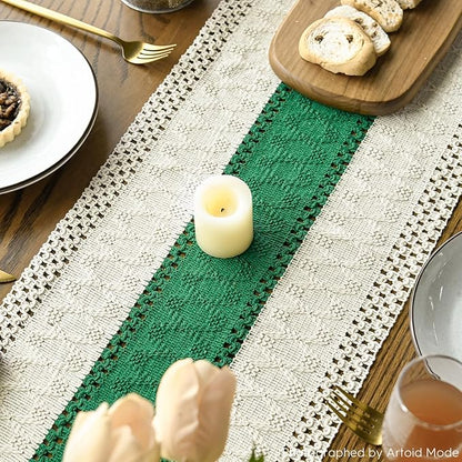 Artoid Mode Dark Green Farmhouse Rustic Table Runner, Seasonal Holiday Hollow Kitchen Dining Table Decoration for Home Party Decor 12x120 Inch