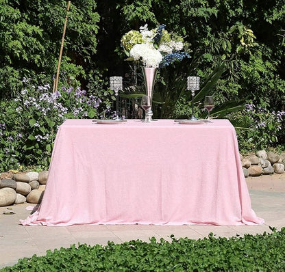 SquarePie Sequin Tablecloth 50 x 72 Inch Pink Sparkly Table Linen for Wedding Party