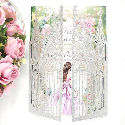 20PCS Laser Cut Wedding Invitations,Wedding Invitation Card Pocket,Quince Invites,Sweet 16 Invitations,Quinceanera Invitations,Laser Cut Invitations For All Occasions