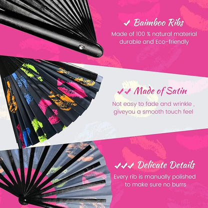 SYNTECSO Hand Fans for Women Foldable, Boots on The Ground Fan, Rave Fan for Drag Queen, Women and Men，Fans for Line Dancing, Parties, Music Festivals, EDM and Decoration