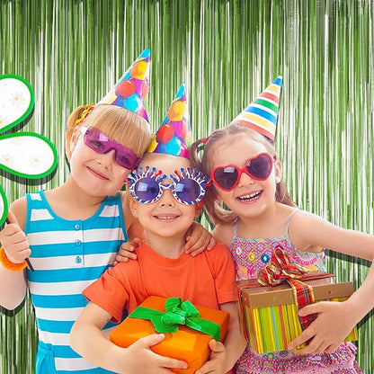 4 Pack Light Green Foil Fringe Curtain Backdrop, 3.28Ft x 8.2Ft Metallic Tinsel Foil Fringe Streamer Curtains for Photo Booth Props, Birthday, Wedding, Christmas Decorations Party Supplies New