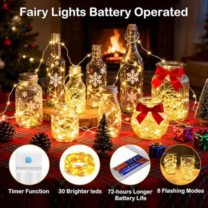 ZNYCYE 10 Pack Fairy Lights with Timer,10ft 30 LED String Lights 8 Modes Fairy Lights Battery Operated Waterproof for DIY Wedding Party Bedroom Mason Jars Christmas Decorations (Warm White)
