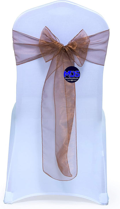 MDS Pack of 125 PCS Organza Chair Sashes Wider Dining Chair Bows Ribbon Tie Back for Wedding Party Birthday Bridal Shower Reception Event Banquet Home Chair Cover Decoration - Coffee