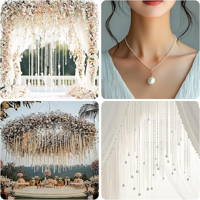 164 Feet Faux Pearl Beads Garland 3mm Craft String Pearls for Wedding Centerpiece Christmas Tree and Flowers Decoration DIY(Ivory)