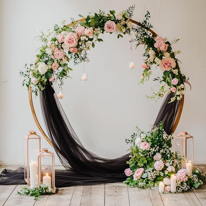 Wedding Arch Draping Fabric 2 Panels 28.7" x 20FT Black Sheer Chiffon Backdrop Drapes for Wedding Ceremony Birthday Party Bridal Shower Outdoor Decoration