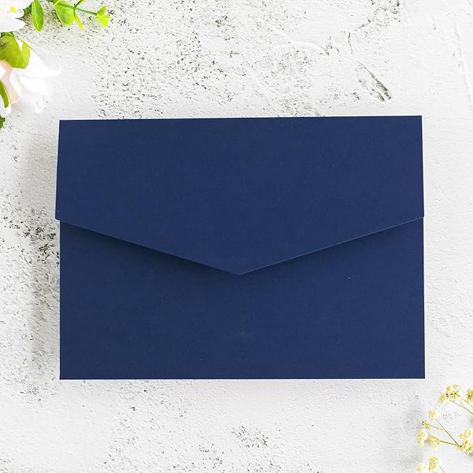 20 PCS Navy Blue Tri-fold Laser Cut Wedding Invitation Pockets for 5x7 Wedding Cards Bridal Shower Engagement Quinceanera Invitation