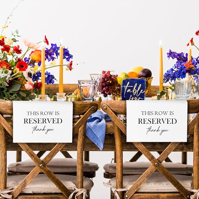 Reserved Seating Chair Signs, This Row Is Reserved Pew Cloths Seating Placeholder for Church Pews, Wedding Decorations for Reception Parties Celebrations Event Meetings (8 PCS, White)