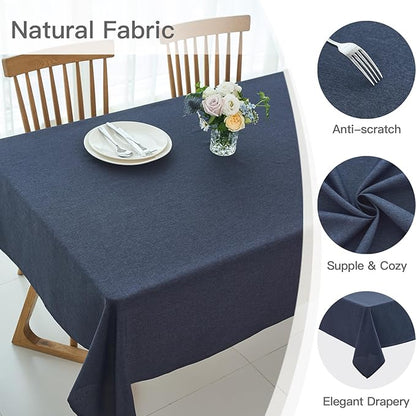 maxmill Linen Texture Tablecloth Water Resistant Antiwrinkle Spillproof Wipeable Washable Soft Fabric Table Cloth for Dining Room, Buffet Banquet Party Holiday, Rectangular 60 x 108 Inch, Navy Blue