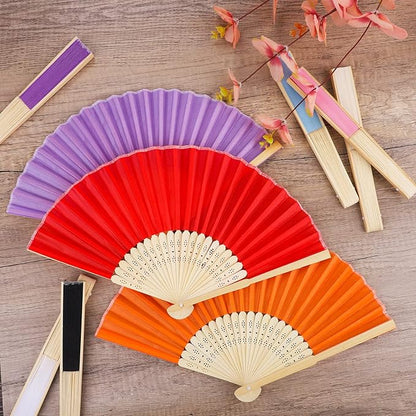MCEAST 30-Piece Silk Folding Fans with Bamboo Frames - Multicolor, Perfect for Weddings, Parties, Home Decor