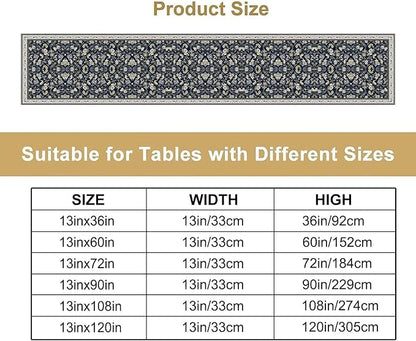 Vintage Boho Floral Table Runner, Morris Rustic Country Farmhouse Dark Blue Grey Retro Flower Pattern for Home Kitchen Table Decor Dining Coffee Room Party Decor 13x36in