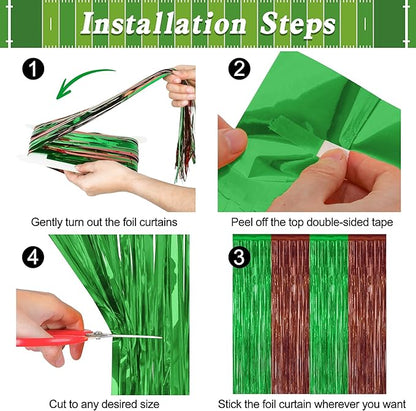 2 Pack Football Party Decorations, 3.28 FT x 7.05 FT Tinsel Backdrop, Brown Green Foil Fringe Curtains Metallic Party Streamer, Football Party Supplies Game Day Decorations 2025