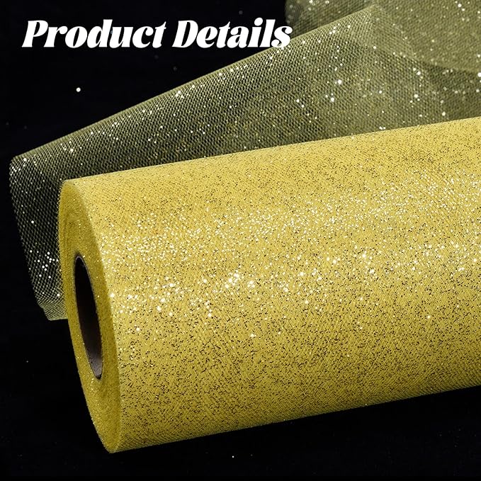Glitter Tulle Rolls 6” by 50 Yards Sparkle Tulle Fabric Ribbon Sequin Tulle Netting Rolls for DIY Tutu Skirt Wedding Birthday Party Decoration (Yellow)