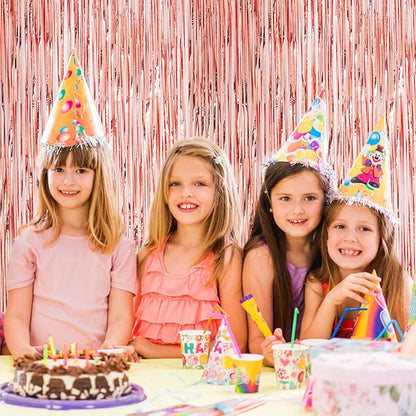 2 Pack Rose Gold Tinsel Foil Fringe Curtains, Rose Gold Party Decorations, Metallic Tinsel Party Streamers Backdrop for Birthday Baby Shower Graduation Wedding Party Decorations