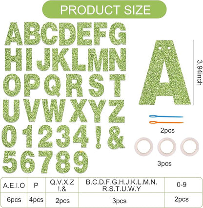 BEISHIDA 116 PCS Glitter Grass green DIY Letter Banner Kit Make Your Own Banner，Including 111 Letters and Numbers 3 Rope and 9 Threading Device,Customized for Birthday Graduation Wedding Party Decor